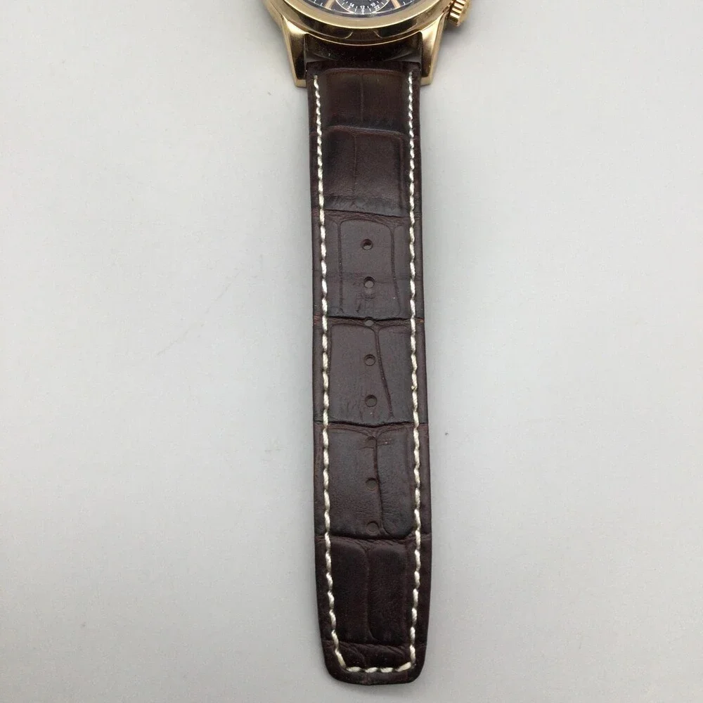 Citizen Eco-Drive Mens Watch 44mm Black Dial Gold Tone Brown Leather World Time